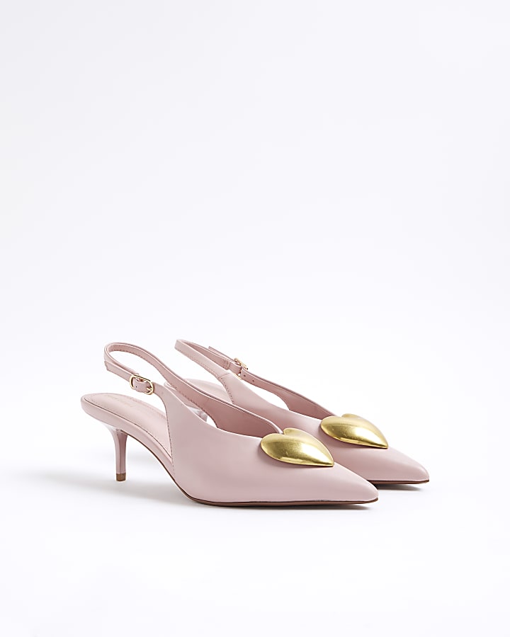 Pink Heart Detail Court Heels