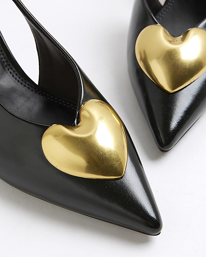 Black Heart Detail Court Heels