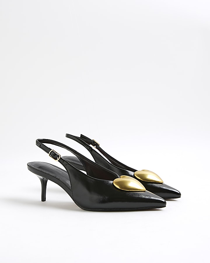 Black Heart Detail Court Heels