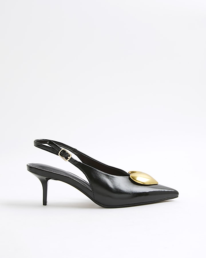 Black Heart Detail Court Heels
