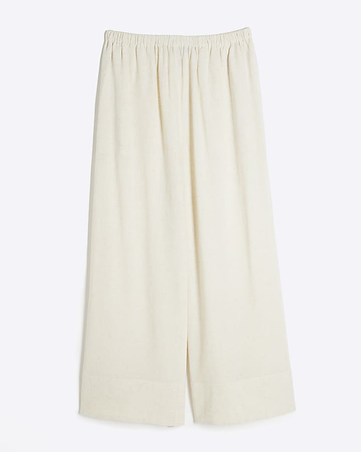 Cream Linen Blend Wide Leg Trousers