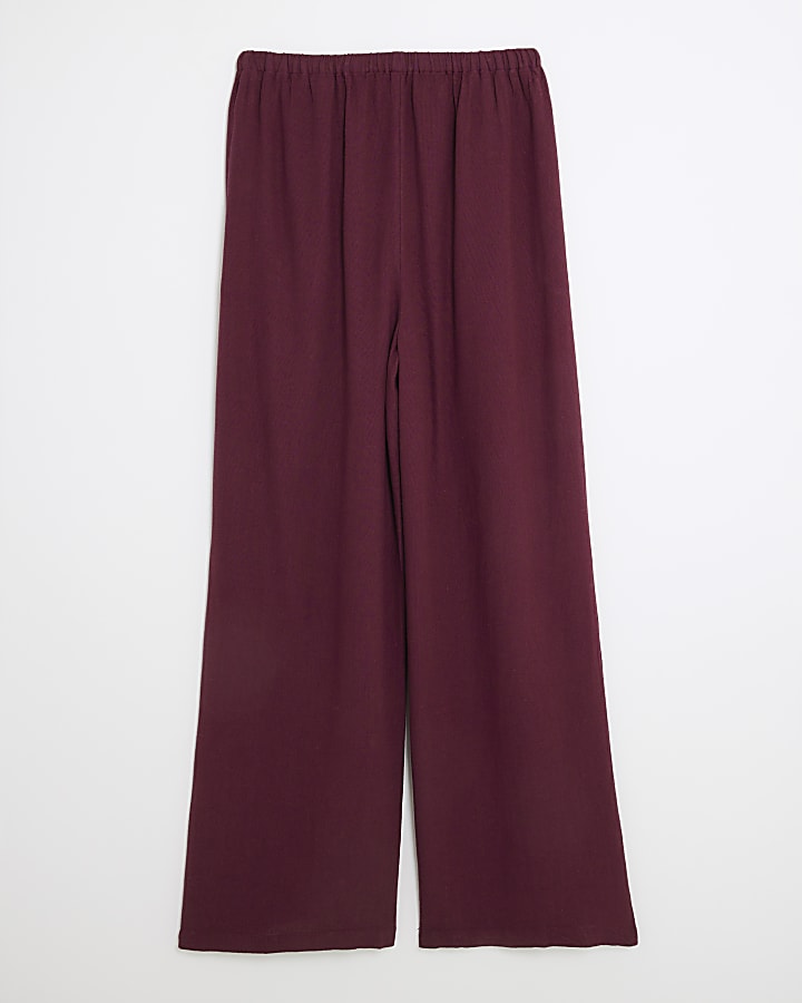 Purple Linen Blend Wide Leg Trousers