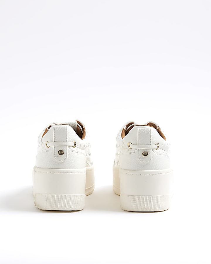 White Woven Lace Up Trainers