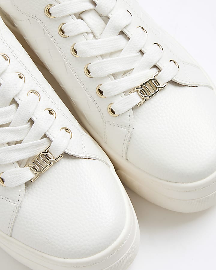 White Woven Lace Up Trainers
