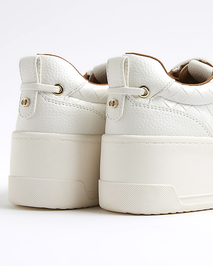 White Woven Lace Up Trainers