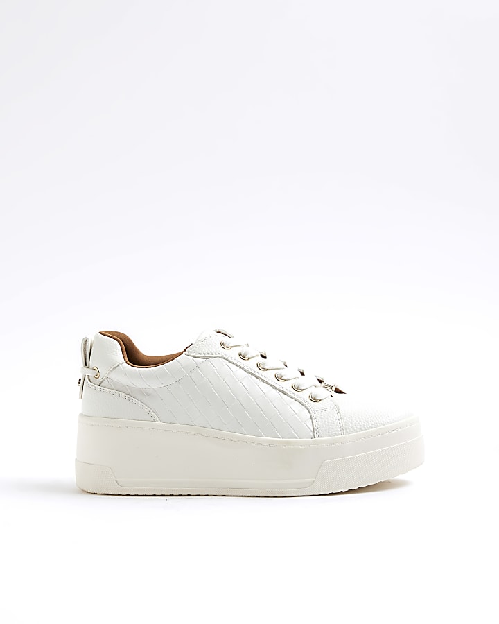 White Woven Lace Up Trainers