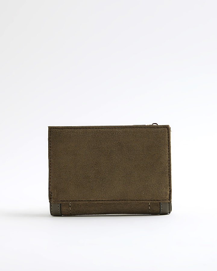 Khaki Faux suede Foldout Purse
