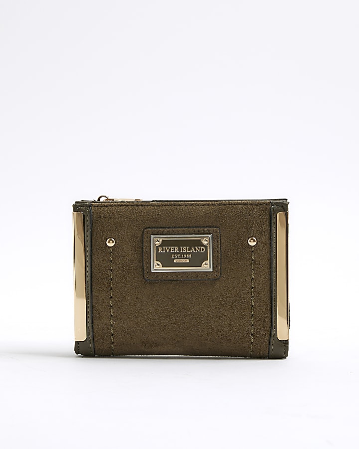 Khaki Faux suede Foldout Purse