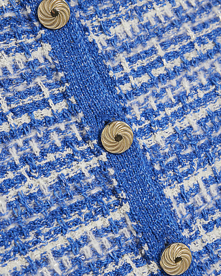 Blue Short Sleeve Boucle Cardigan