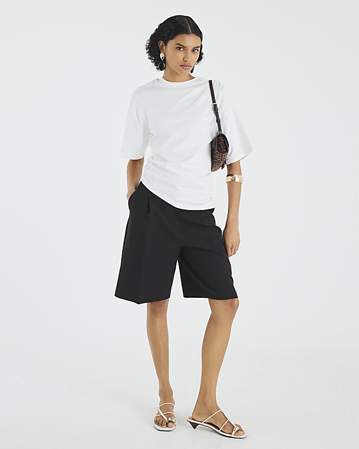White Short Sleeve Ruched Side T-shirt