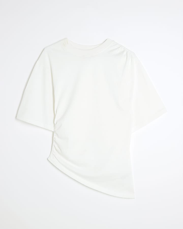 White Short Sleeve Ruched Side T-shirt