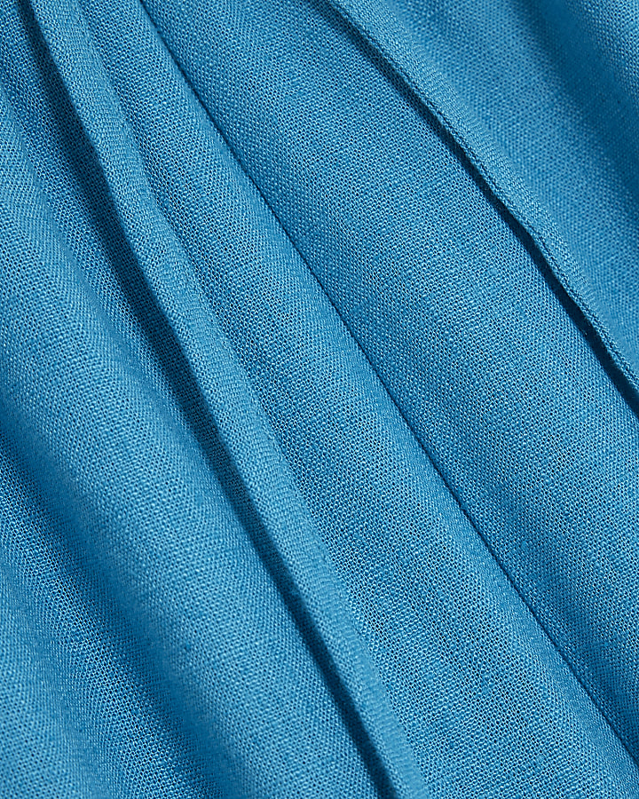 Blue Linen Blend Shorts