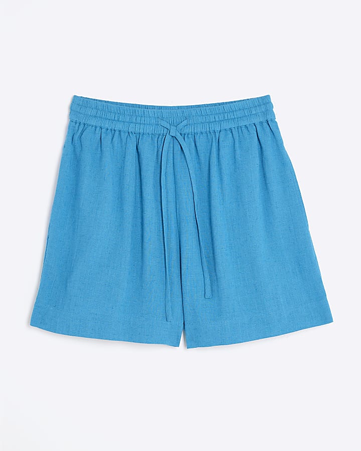 Blue Linen Blend Shorts