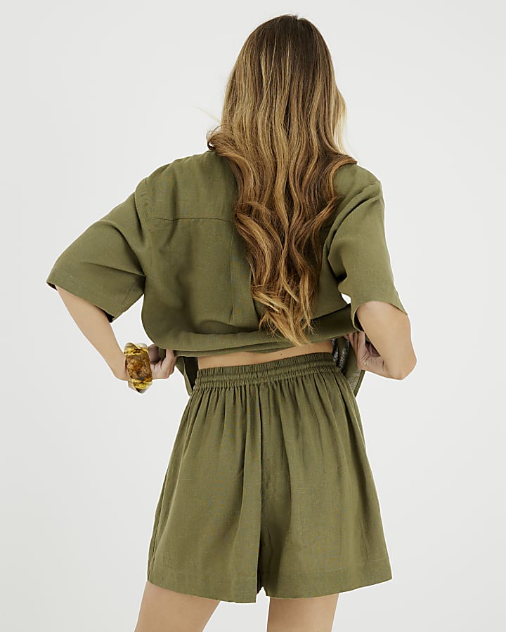 Khaki Linen Blend Shorts