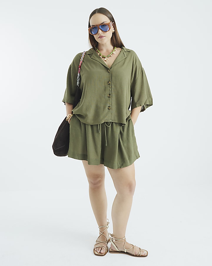 Khaki Linen Blend Shorts