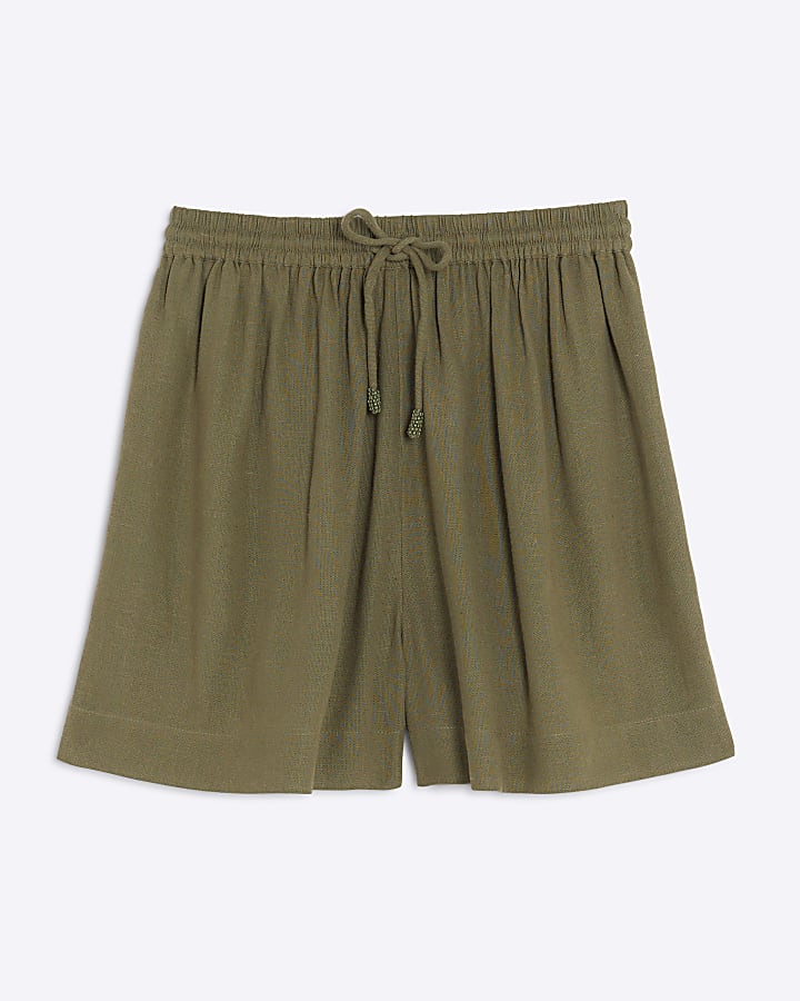 Khaki Linen Blend Shorts