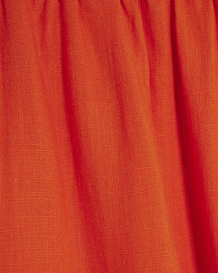 Red Linen Blend Wide Leg Trousers