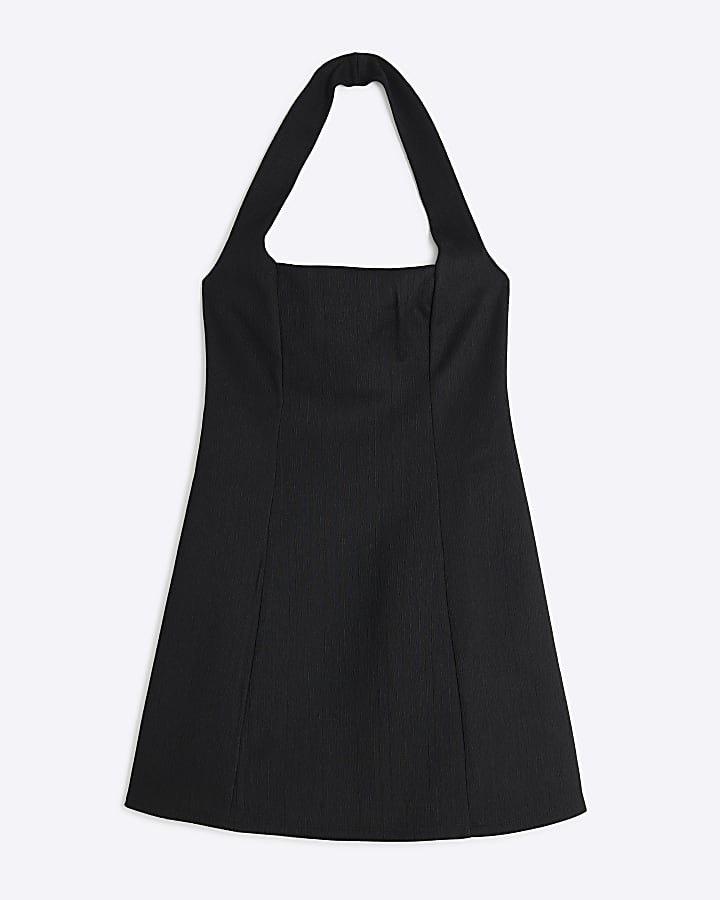 Black Textured Halter Neck Mini Dress
