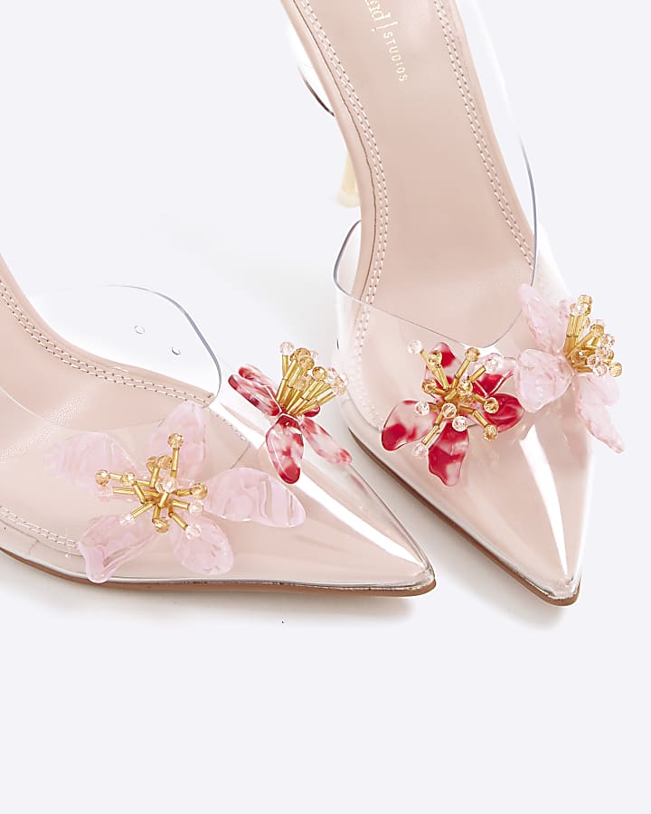 Pink Perspex Flower Court Slingback heels