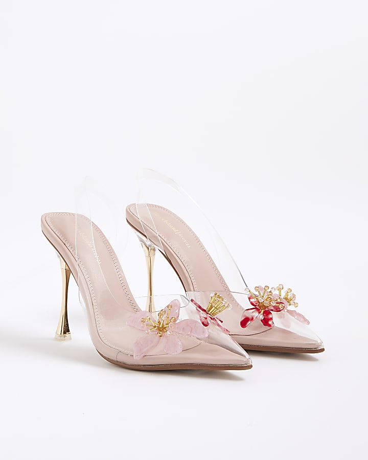 Pink Perspex Flower Court Slingback heels