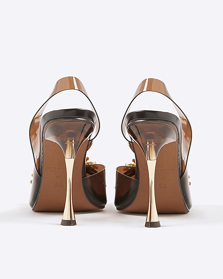 Brown Perspex Flower Court Slingback heels
