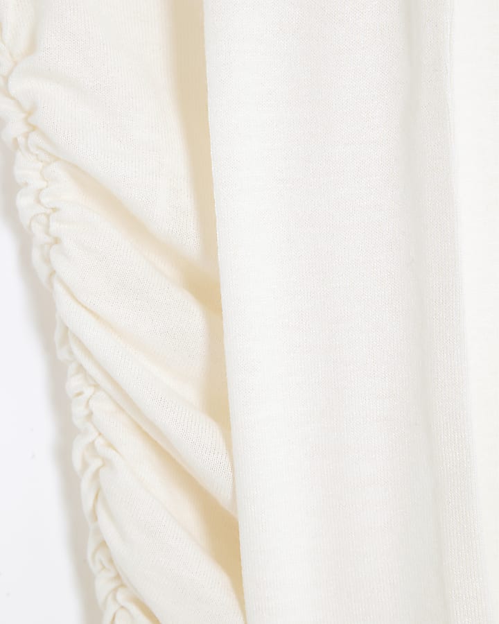 Cream Sleeveless Asymmetric Ruched Tie Top