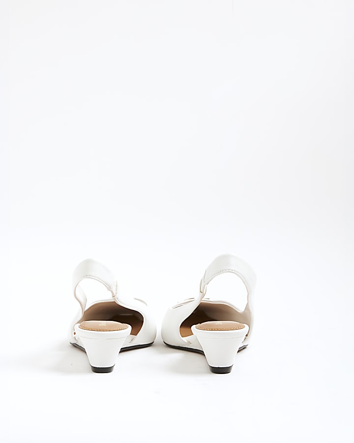 White Chisel Toe Slingback Wedge Heels