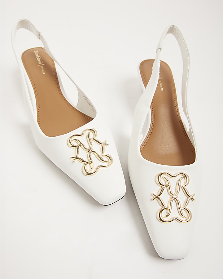 White Chisel Toe Slingback Wedge Heels