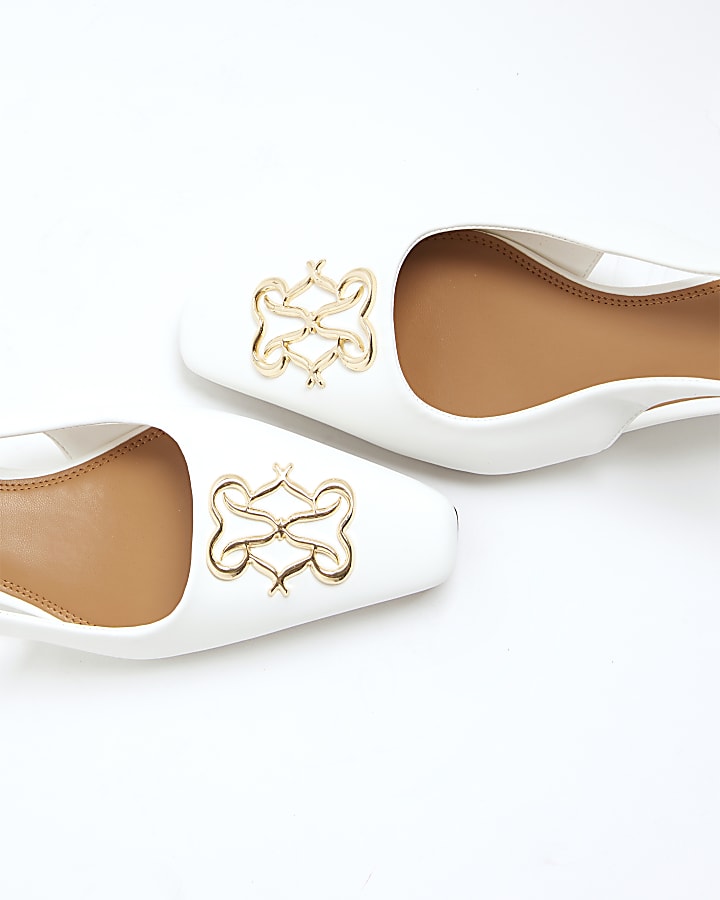 White Chisel Toe Slingback Wedge Heels