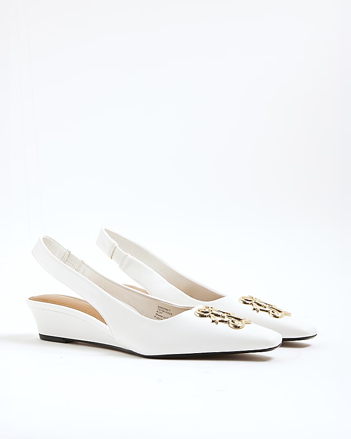 White Chisel Toe Slingback Wedge Heels