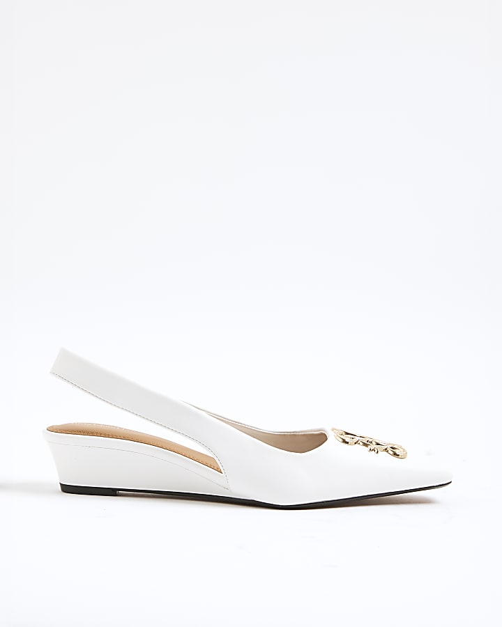 White Chisel Toe Slingback Wedge Heels