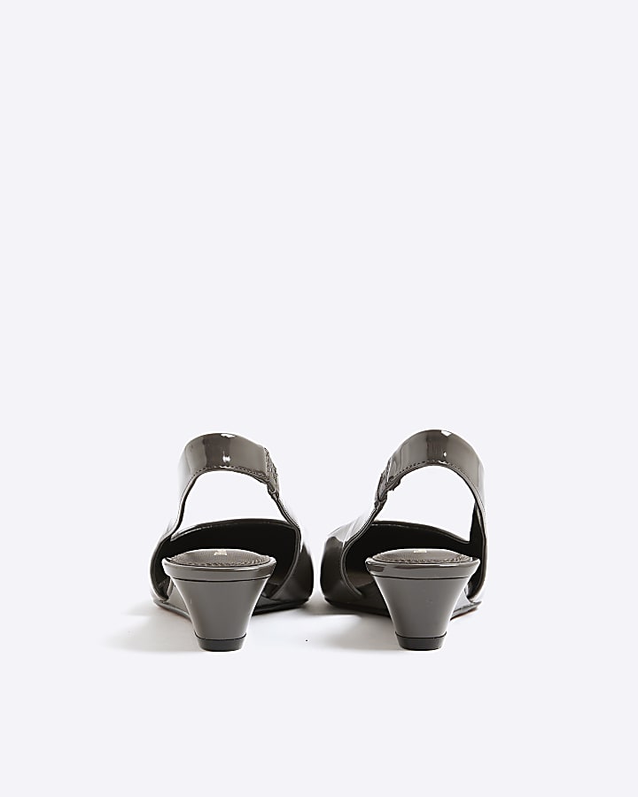 Grey Pointed Toe Wedge Slingback Heels