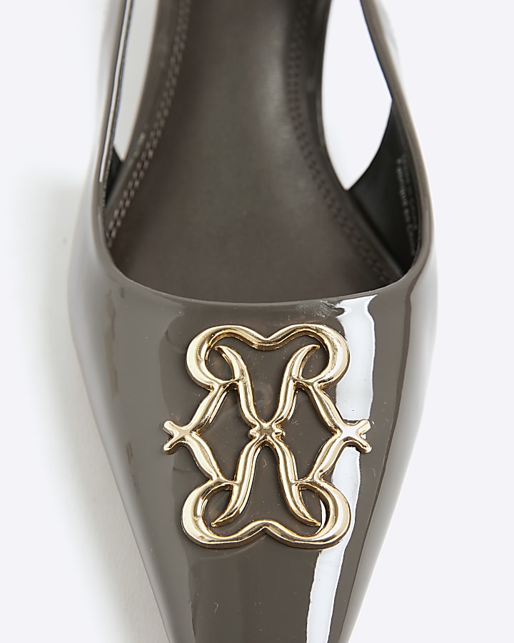 Grey Pointed Toe Wedge Slingback Heels