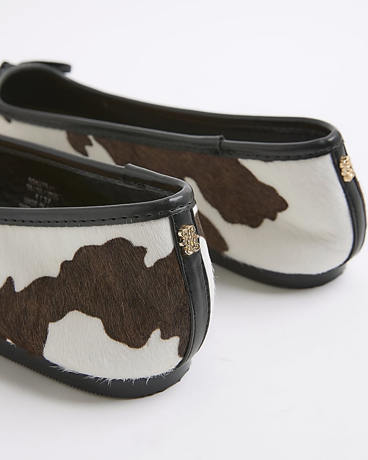 Beige Leather Cow Print Ballet Pumps