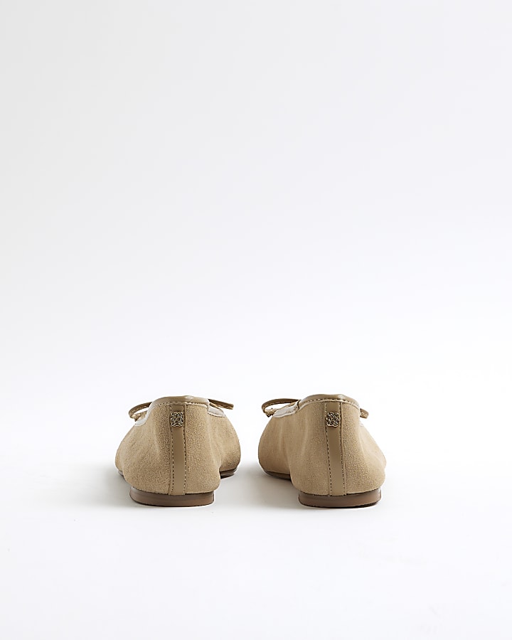Beige Suede Square Toe Ballet Pumps