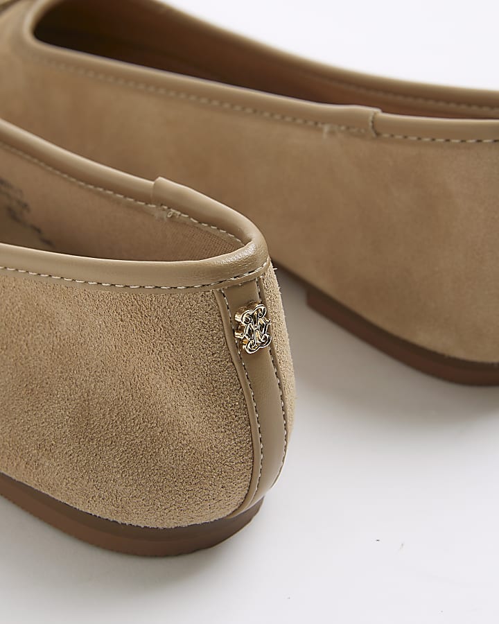 Beige Suede Square Toe Ballet Pumps