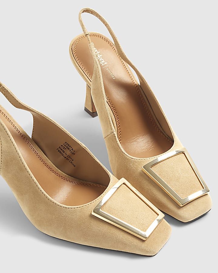 Beige Faux Suede Sling Back Court Shoes