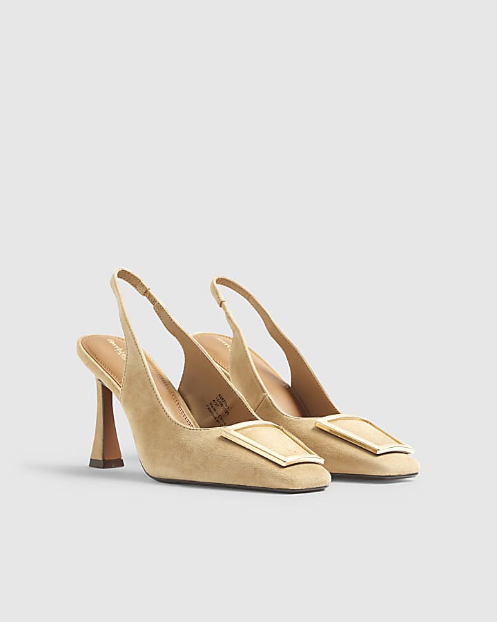 Beige Faux Suede Sling Back Court Shoes