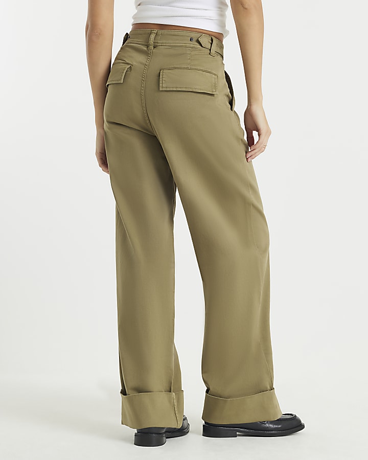 Khaki Twill Straight Leg Trousers