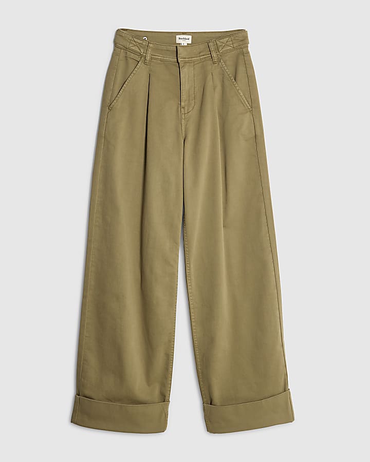 Khaki Twill Straight Leg Trousers