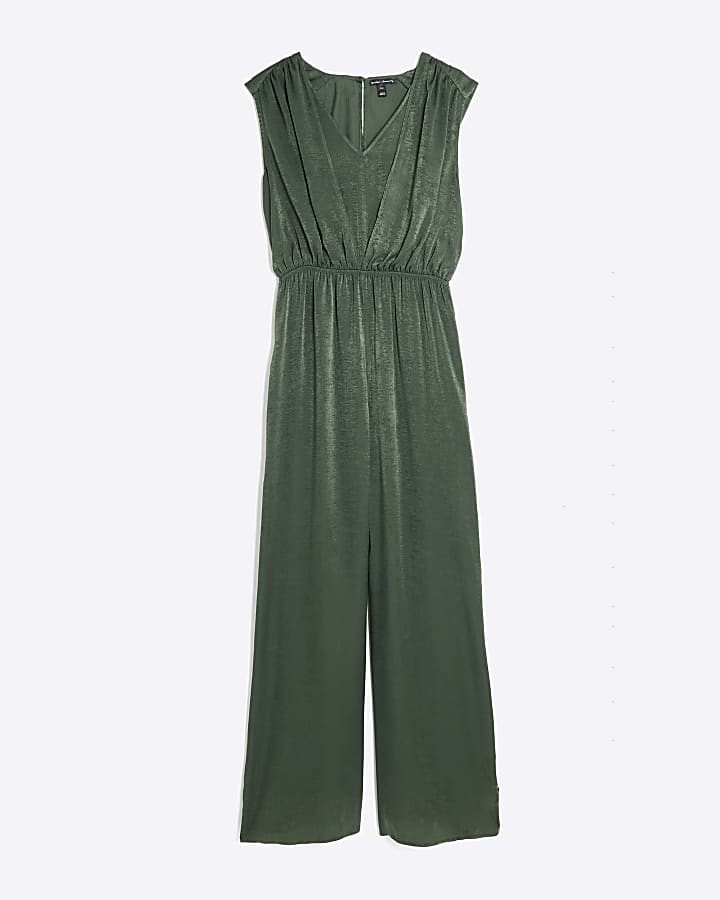 Khaki Sleeveless Wide Leg Jumpsuit
