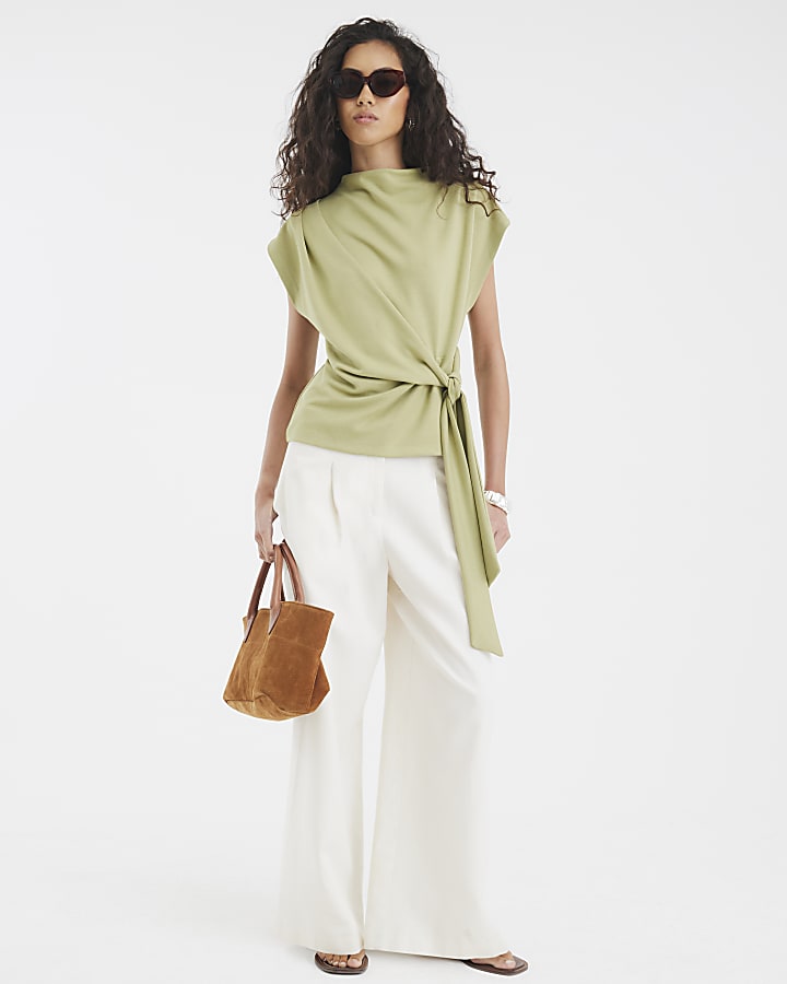 Khaki Premium Short Sleeve Side Knot T-shirt