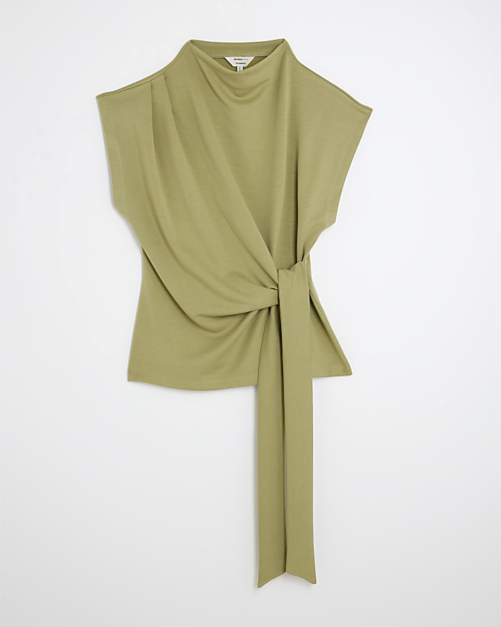 Khaki Premium Short Sleeve Side Knot T-shirt