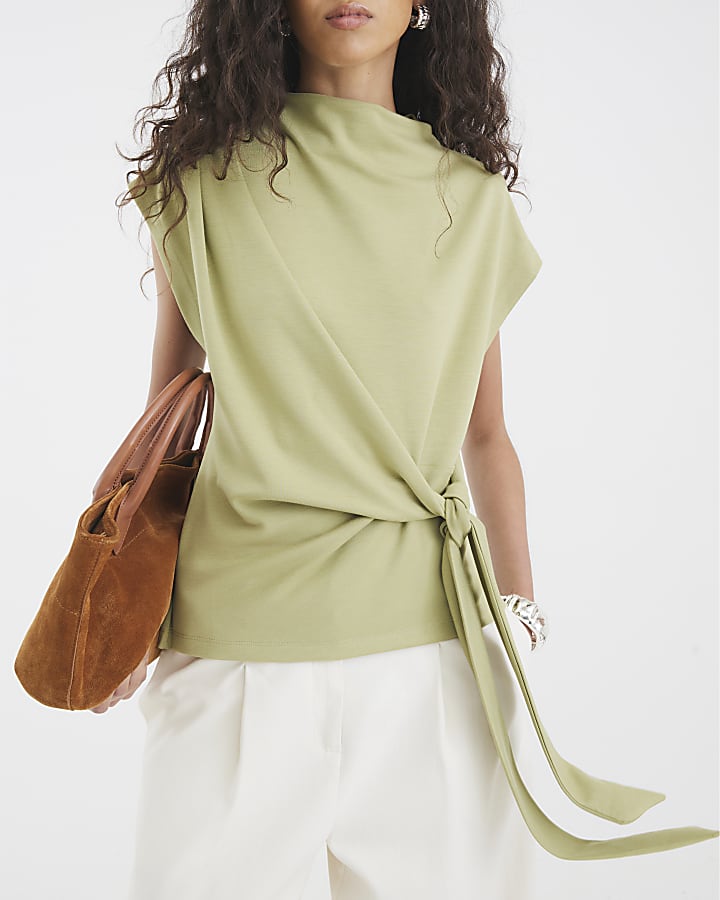 Khaki Premium Short Sleeve Side Knot T-shirt