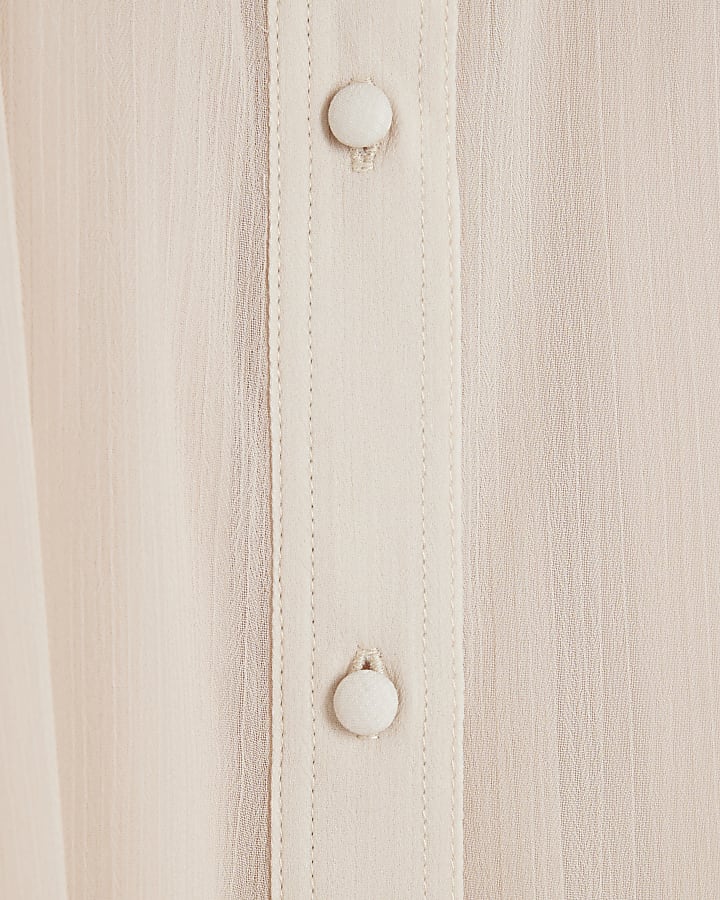 Beige Long Sleeve Ruffle Blouse