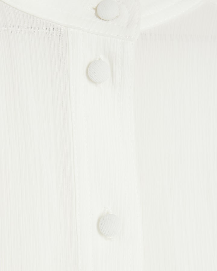 White Long Sleeve Ruffle Blouse