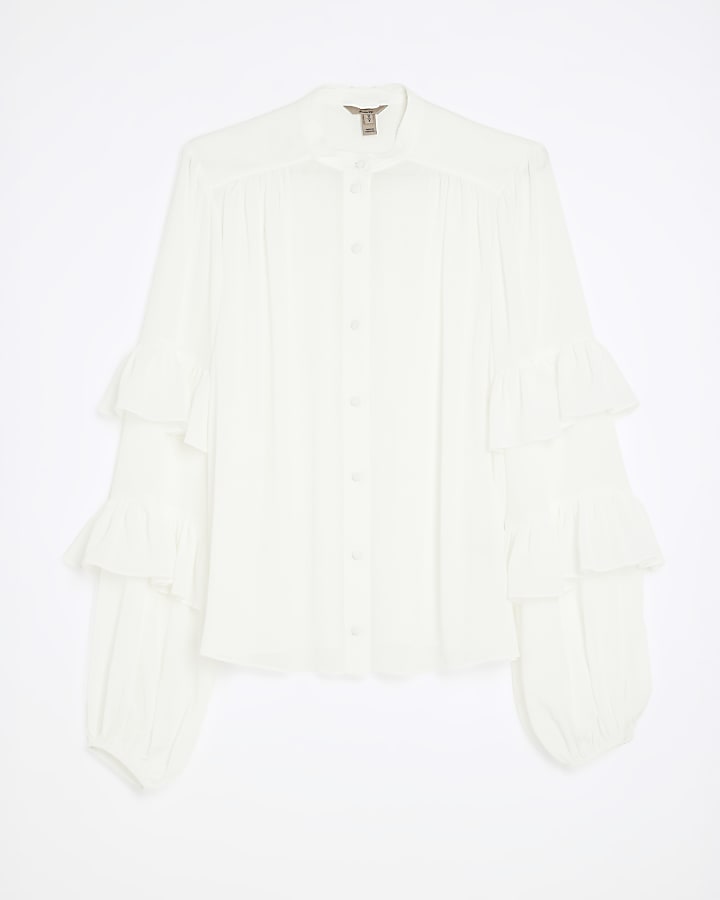 White Long Sleeve Ruffle Blouse