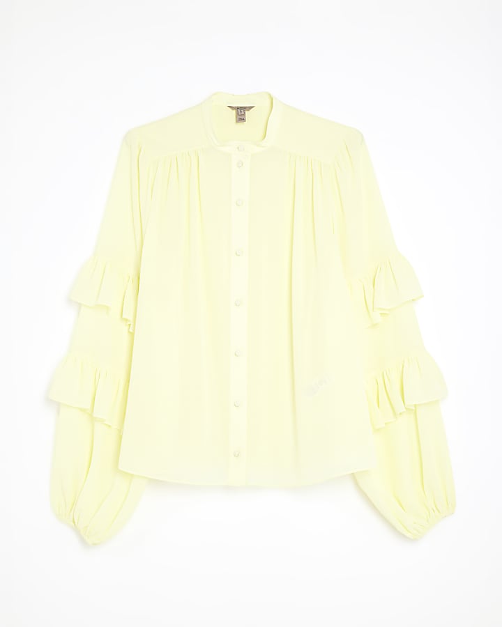 Yellow Long Sleeve Ruffle Blouse