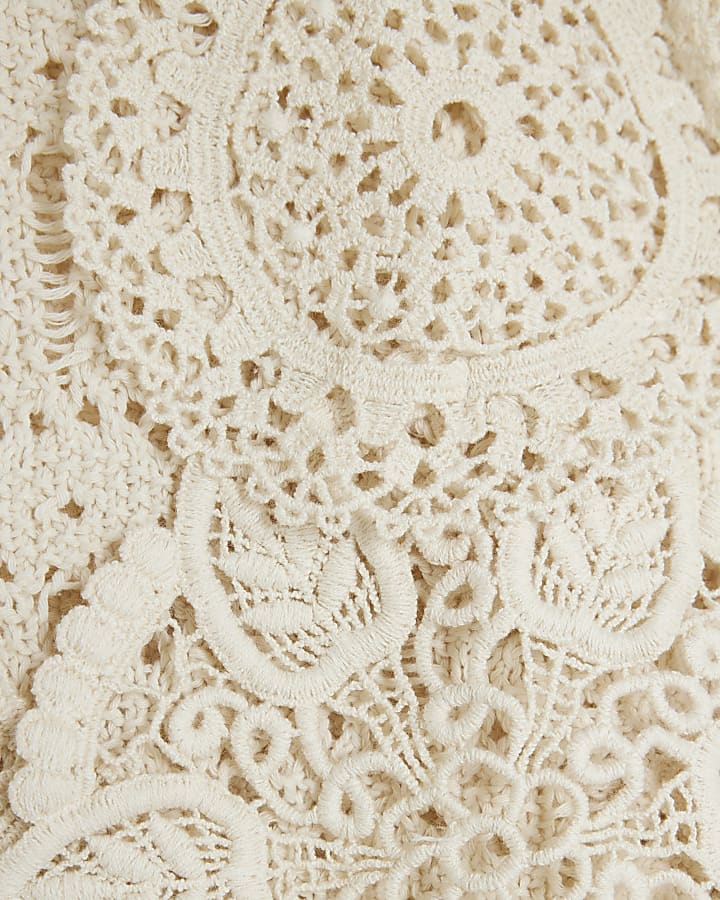 Cream Crochet Flower Patch Halter Neck Top