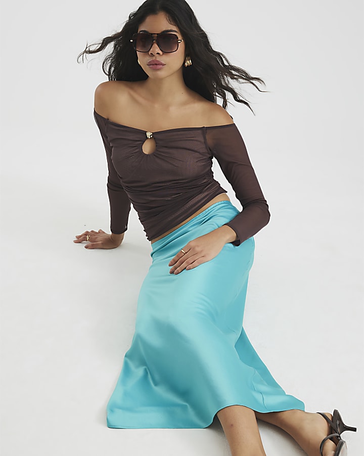 Blue Satin Maxi Skirt